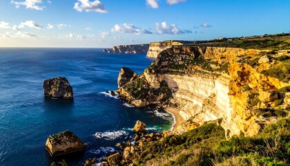 Coastal cliffs meet the turquoise sea