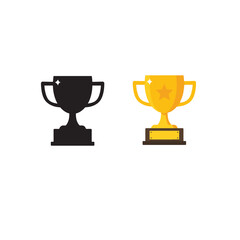 Golden Trophy set with Star - Winner, Achievement, Award, Success Symbol