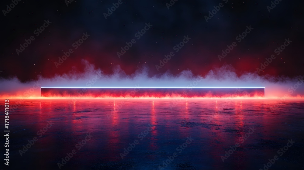 Wall mural a vibrant neon structure glows against a backdrop of fiery hues and a reflective surface, creating a