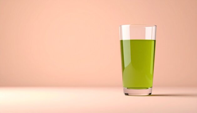 Green Juice in Glass on Peach Minimalist Background