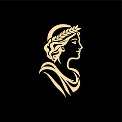 Profile of a Classical Woman with Laurel Wreath, Silhouette Illustration
