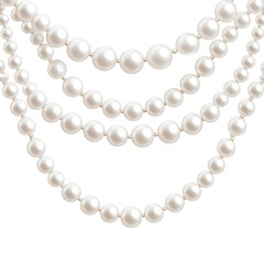 Three strands of large, round pearls form a necklace, close-up