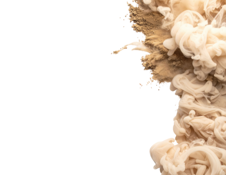 Abstract ink splash, beige and tan colors against a black background