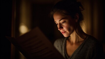 Woman Reading in Low Light