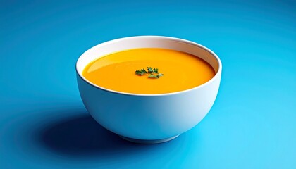 Creamy Autumn Soup in a Bowl Blue Background