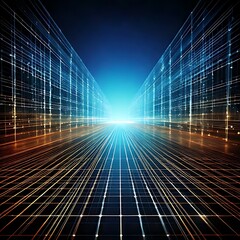 Futuristic digital tunnel.  Perspective view