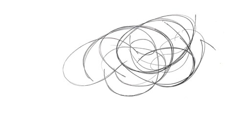 A hand-drawn pencil sketch of abstract, overlapping ovals and circles on a white background.