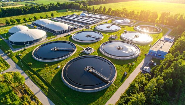 Modern Wastewater Treatment Plant Aerial View