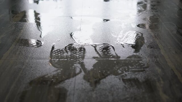Shoe prints on the wet floor