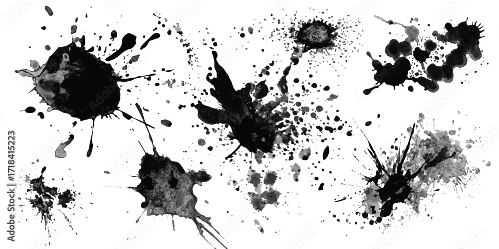 Poster abstract black and white ink splats creating a grunge effect. transparent png available detailed ink