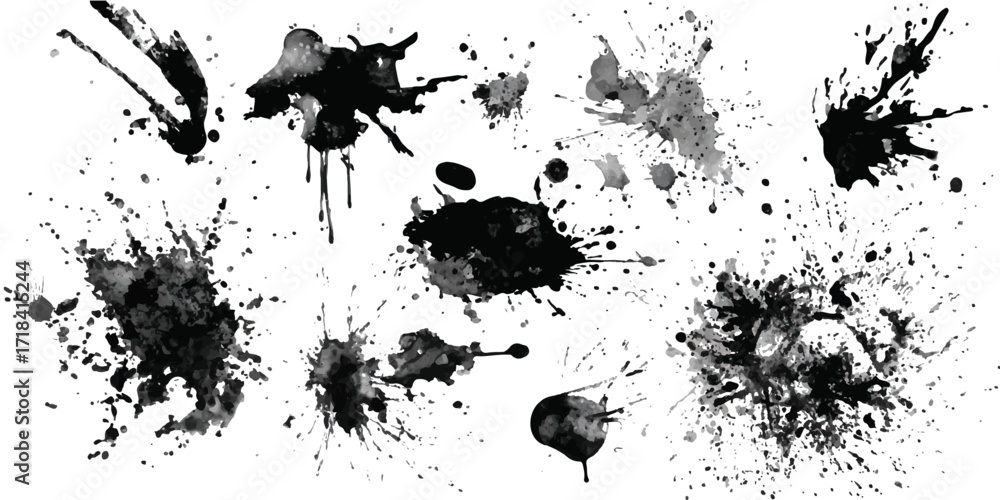 Poster abstract black and white ink splats creating a grunge effect. transparent png available detailed ink