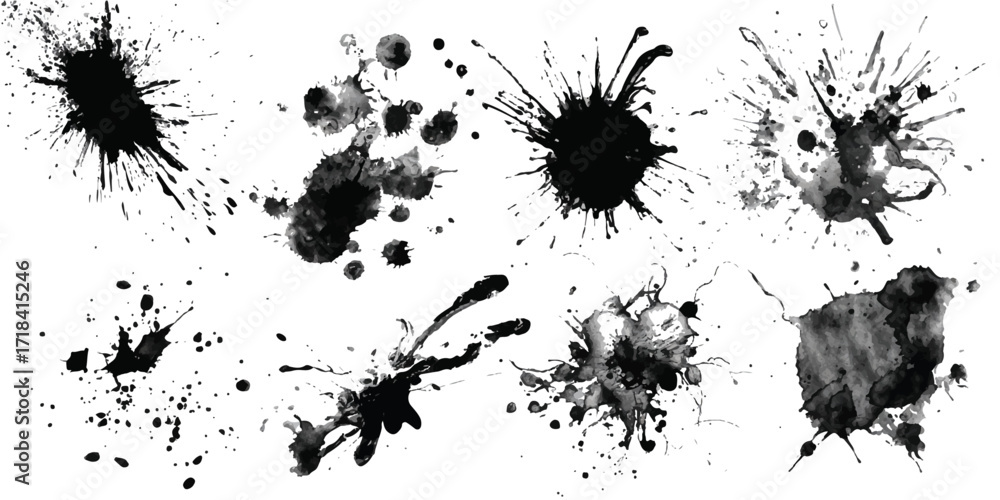 Poster ink blots and splats. detailed ink splats hyperrealistic highly detailed isolated on transparent bac