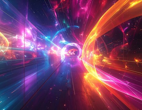 Abstract tunnel of vibrant light and energy