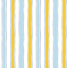Fototapeta na wymiar Blue seamless stripes pattern. Summer mediterranean sea lines print. Vector hand drawn wavy stripe print. Vintage vacation vibe simple ornament