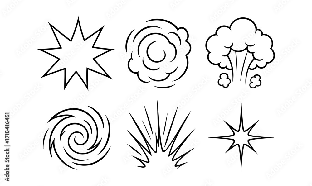 Poster dynamic explosion and burst elements in black outline style