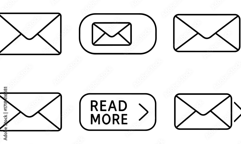 Poster linear icons of envelopes and read more button for web design