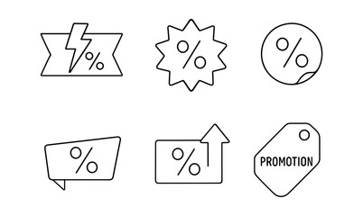 Minimalist discount icons featuring percentage symbols and sales tags