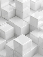 Obraz premium Shiny white 3d cubes arranged in an abstract pattern creating a modern geometric background with reflections and smooth surfaces in a minimalist style