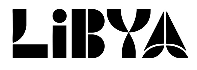 Modern Geometric LIBYA Wordmark in Bold Black Letters, Abstract Minimalist Typography Design on Transparent Background for Branding