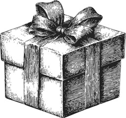 Gift box sketch hand drawn with ribbon and bow, vintage style — stock vector