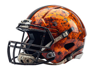 Fototapeta premium Orange-and-black football helmet, distressed design