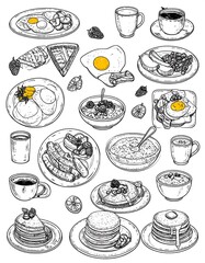 Hand-drawn breakfast illustrations