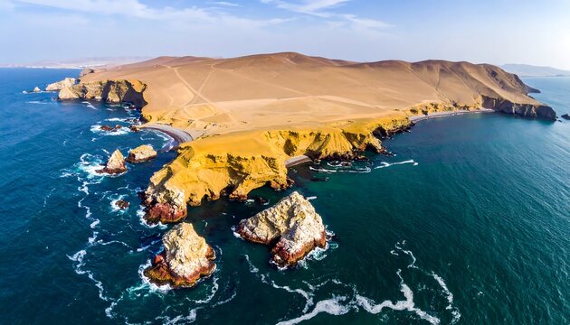 Coastal landscape panorama.  Vast desert island