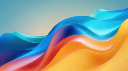 Abstract smooth flowing colorful wave shapes with vibrant blue orange yellow tones.