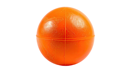 Close-up of an orange sphere, smooth texture, slight imperfections