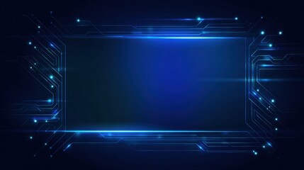 Futuristic digital technology interface with glowing blue circuit lines on a dark background.