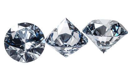 Three brilliant diamonds in various cuts