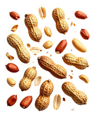 Close-up of peanuts in shells, scattered