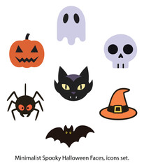 Editable Flat Halloween Face Vector Set – Trendy & Creepy T-Shirt Designs