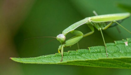 Green mantis on a leaf