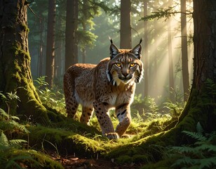 Fototapeta premium Majestic lynx in a sunlit forest