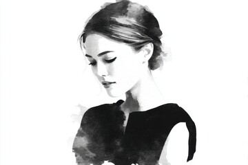 Elegant young woman with stylish hair and makeup wearing fashionable black dress.