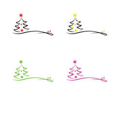 Abstract  Tree set with  Stars Swirl - Festive Holiday Design Element
