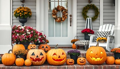 Obraz premium Halloween Night Home Decorations with Jack-o’-Lanterns.