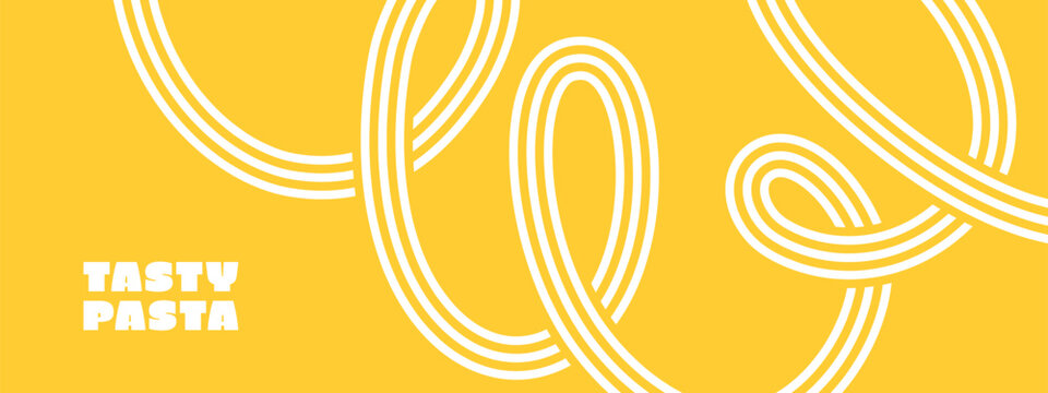 Naklejki Abstract Line Pasta Food Pattern. Yellow Background with Spaghetti Wave. Vector Food Poster Design