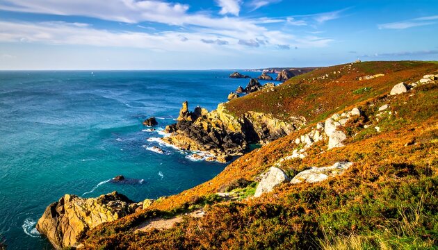 Coastal landscape with dramatic cliffs and autumn colors - Powered by Adobe