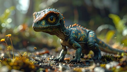 Adorable baby reptile in forest