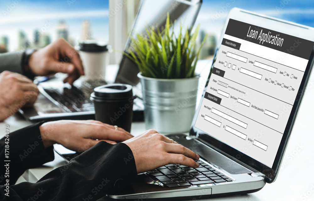 Poster online loan application form for modish digital information collection on the internet network
