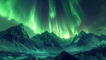 Northern Lights over snow-capped mountains