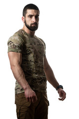Fototapeta premium Portrait of Soldier on a White Background