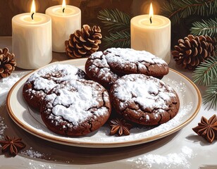 Schokoladenplätzchen mit Puderzucker