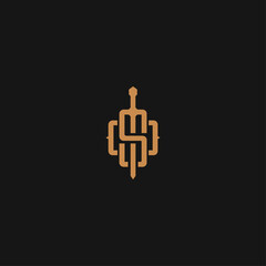 Letter S sword logo icon flat vector design