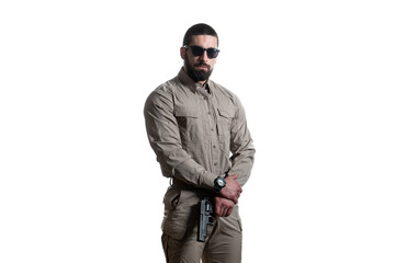 Warrior With Gun on a White Background