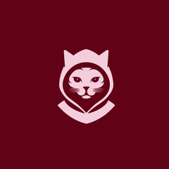 Cat with hoodie logo icon flat vector design