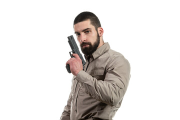 Warrior With Gun on a White Background