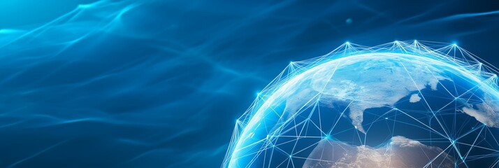 Abstract global network concept with blue digital earth and connected lines